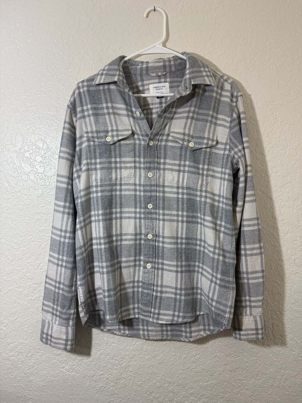 American Eagle Super Soft Flannel Shirt Size XS Gray Plaid Long Sleeve